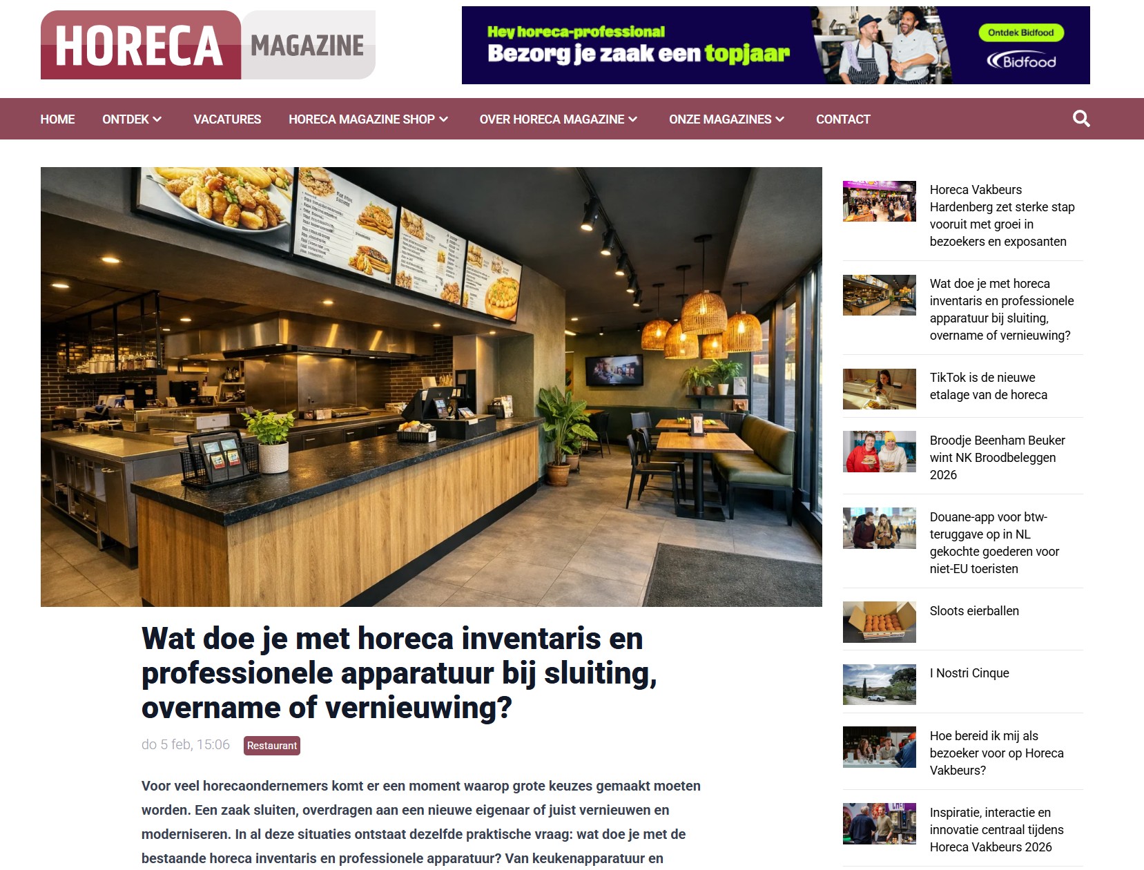 Horeca-inventaris en professionele apparatuur verkopen via veiling en opkoop
