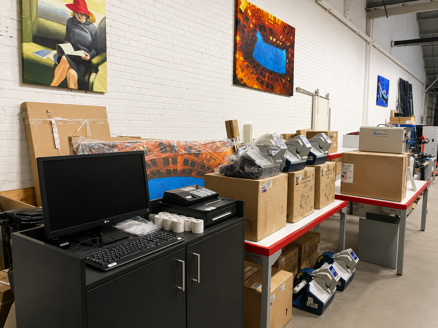 Bedrijfsinventaris met magazijnstellingen, machines en bedrijfsmiddelen aangeboden voor verkoop via een online veiling.