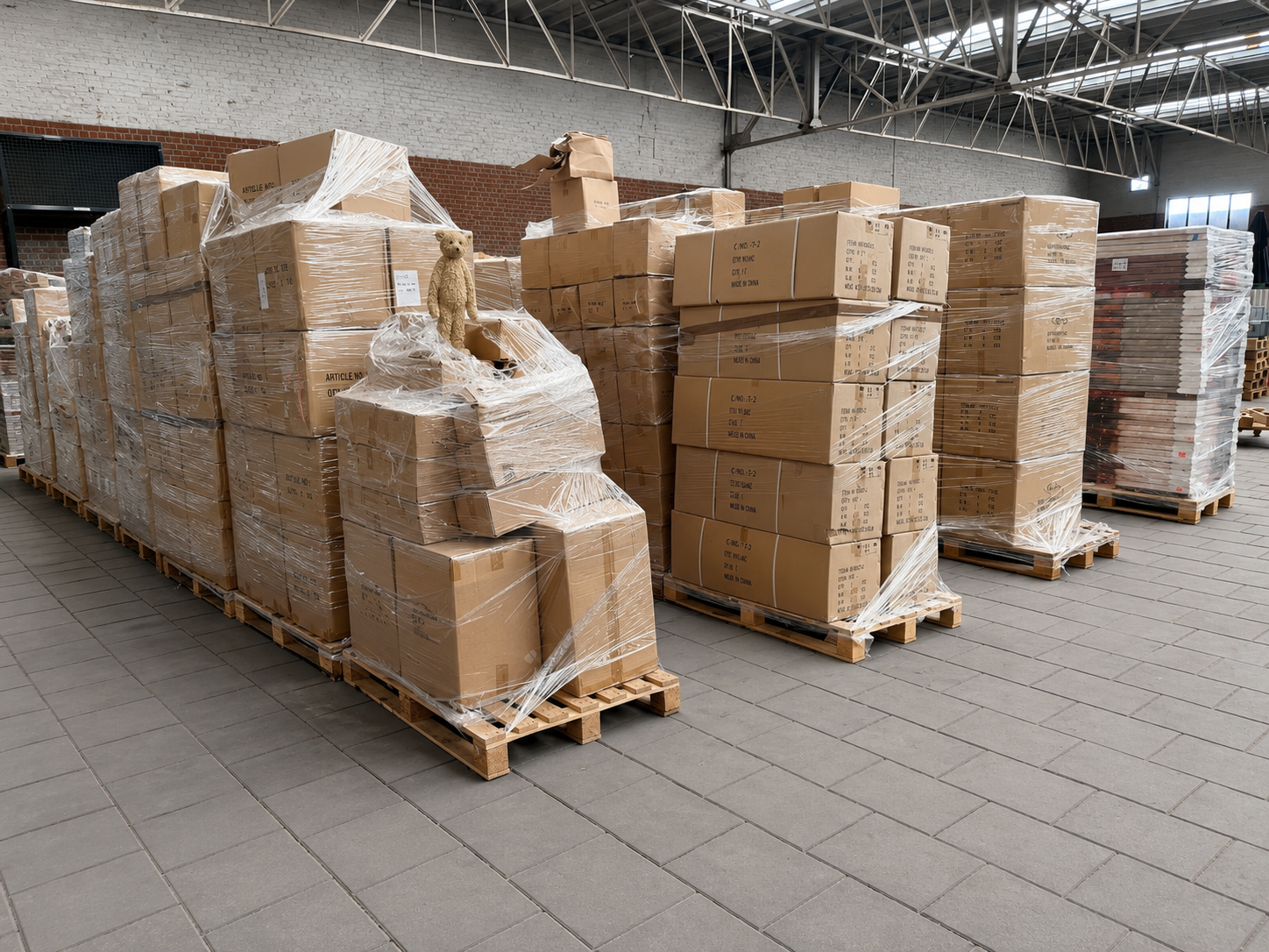 Complete webshopvoorraad op pallets gereed voor verkoop na bedrijfsbeëindiging of webshopstop.