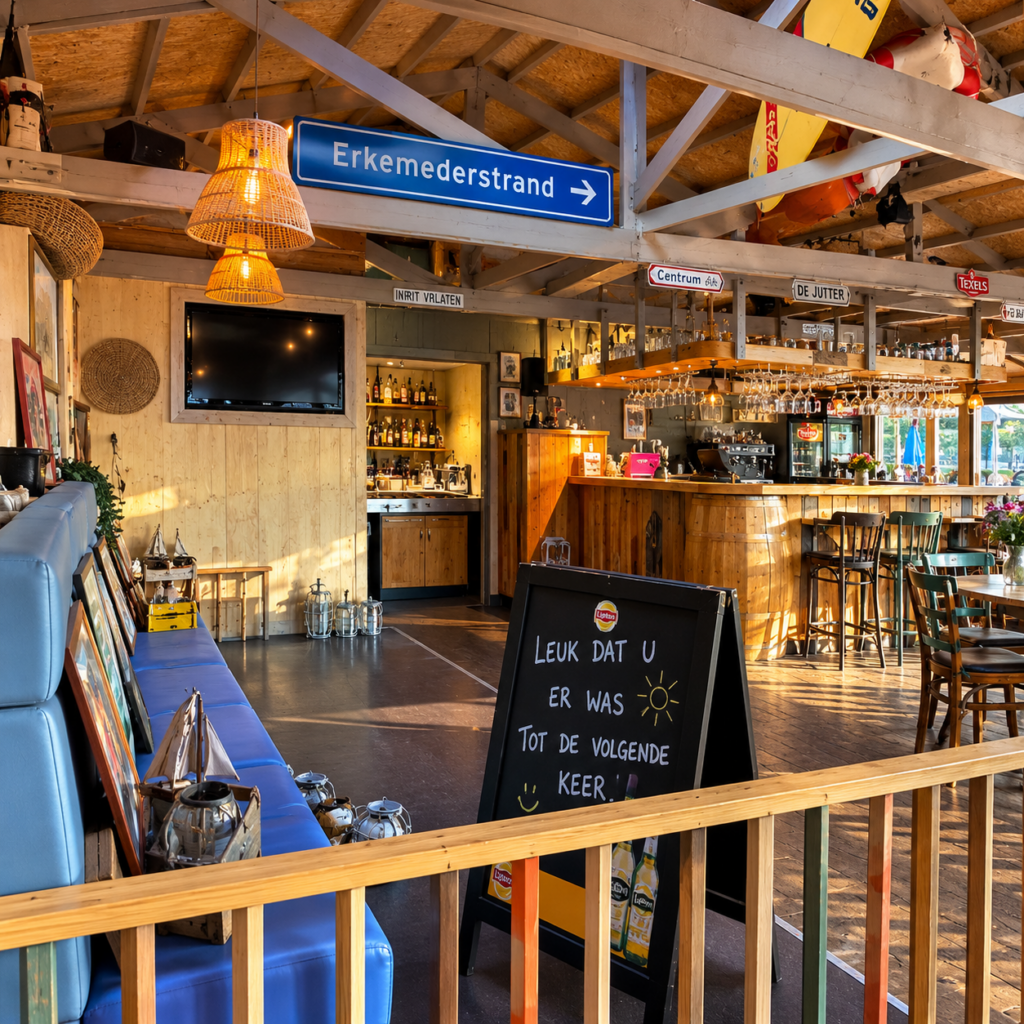 Interieur van een horecazaak met bar, horeca-inventaris en zitgedeelte bij bedrijfsbeëindiging